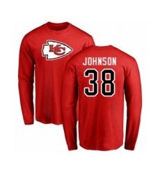 Football Kansas City Chiefs #38 Dontae Johnson Red Name & Number Logo Long Sleeve T-Shirt