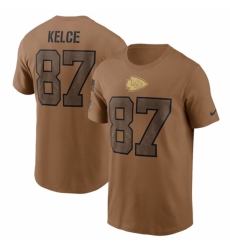 Men's Kansas City Chiefs #87 Travis Kelce 2023 Brown Salute To Service T Shirt