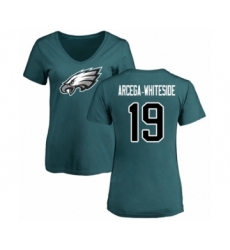 Women's Philadelphia Eagles #19 JJ Arcega-Whiteside Green Name & Number Logo Slim Fit T-Shirt