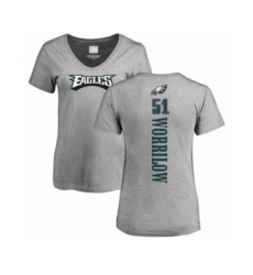 Women's Philadelphia Eagles #51 Paul Worrilow Ash Backer V-Neck T-Shirt