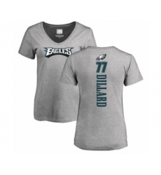 Women's Philadelphia Eagles #77 Andre Dillard Ash Backer V-Neck T-Shirt