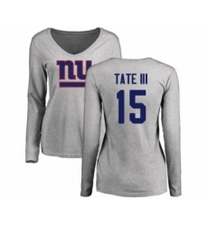 Football Women's New York Giants #15 Golden Tate III Ash Name & Number Logo Long Sleeve T-Shirt