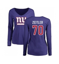 Football Women's New York Giants #70 Kevin Zeitler Royal Blue Name & Number Logo Long Sleeve T-Shirt