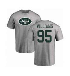 Football New York Jets #95 Quinnen Williams Ash Name & Number Logo T-Shirt
