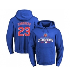 Cubs #23 Ryne Sandberg Blue 2016 World Series Champions Pullover MLB Hoodie