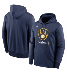 Men's Milwaukee Brewers Navy 2024 Postseason Locker Room Pullover Hoodie