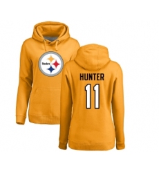 Football Women's Pittsburgh Steelers #11 Justin Hunter Gold Name & Number Logo Pullover Hoodie