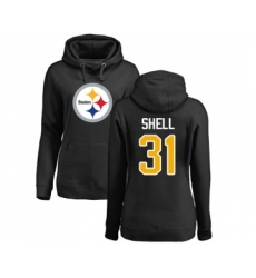 Football Women's Pittsburgh Steelers #31 Donnie Shell Black Name & Number Logo Pullover Hoodie