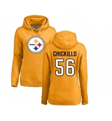 Football Women's Pittsburgh Steelers #56 Anthony Chickillo Gold Name & Number Logo Pullover Hoodie