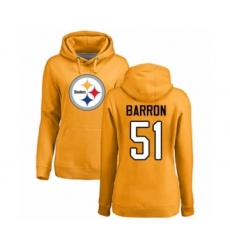 Women's Pittsburgh Steelers #51 Mark Barron Gold Name & Number Logo Pullover Hoodie