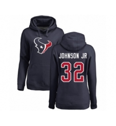 Football Women's Houston Texans #32 Lonnie Johnson Navy Blue Name & Number Logo Pullover Hoodie