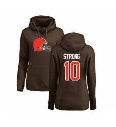 Football Women's Cleveland Browns #10 Jaelen Strong Brown Name & Number Logo Pullover Hoodie