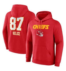 Men's Kansas City Chiefs #87 Travis Kelce Red Wordmark Player Name & Number Pullover Hoodie