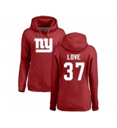 Football Women's New York Giants #37 Julian Love Red Name & Number Logo Pullover Hoodie