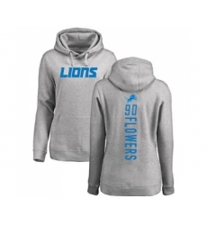 Football Women's Detroit Lions #90 Trey Flowers Ash Backer Pullover Hoodie