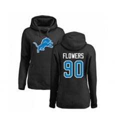 Football Women's Detroit Lions #90 Trey Flowers Black Name & Number Logo Pullover Hoodie