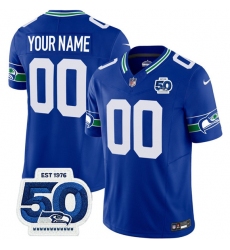Men's Seattle Seahawks Active Player Custom Royal 2025 F.U.S.E 50th Anniversary Patch Throwback Vapor Limited Stitched Jersey