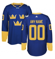 Men's Adidas Team Sweden Customized Authentic Royal Blue Away 2016 World Cup of Hockey Jersey