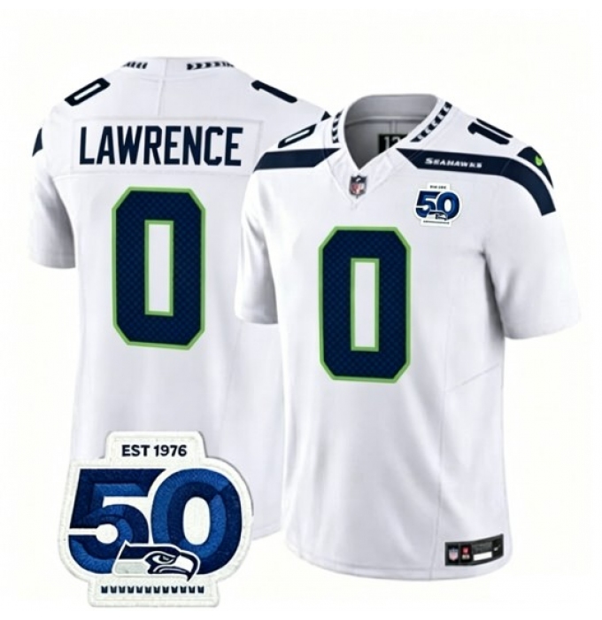Men's Seattle Seahawks #0 Demarcus Lawrence White 2026 F U S E Vapor Untouchable Limited Stitched Football Jersey