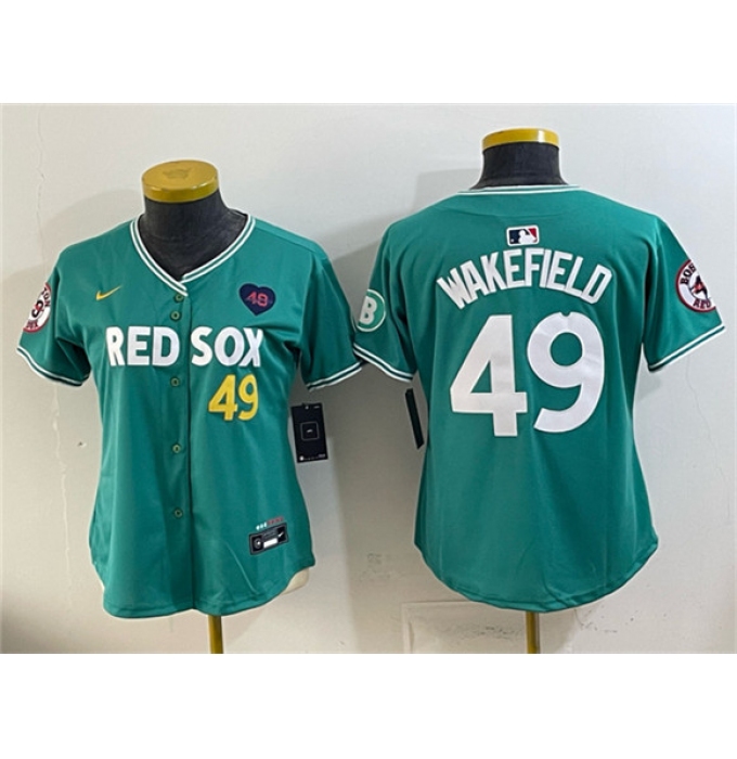 Women's Boston Red Sox #49 Tim Wakefield Memorial Green 2025 City Connect Limited Stitched Baseball Jersey(Run Small)