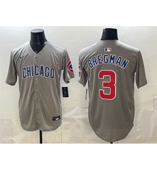 Men's Chicago Cubs #3 Alex Bregman Grey Limited Stitched Baseball Jersey