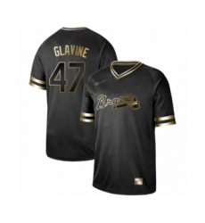 Men's Atlanta Braves #47 Tom Glavine Authentic Black Gold Fashion Baseball Jersey