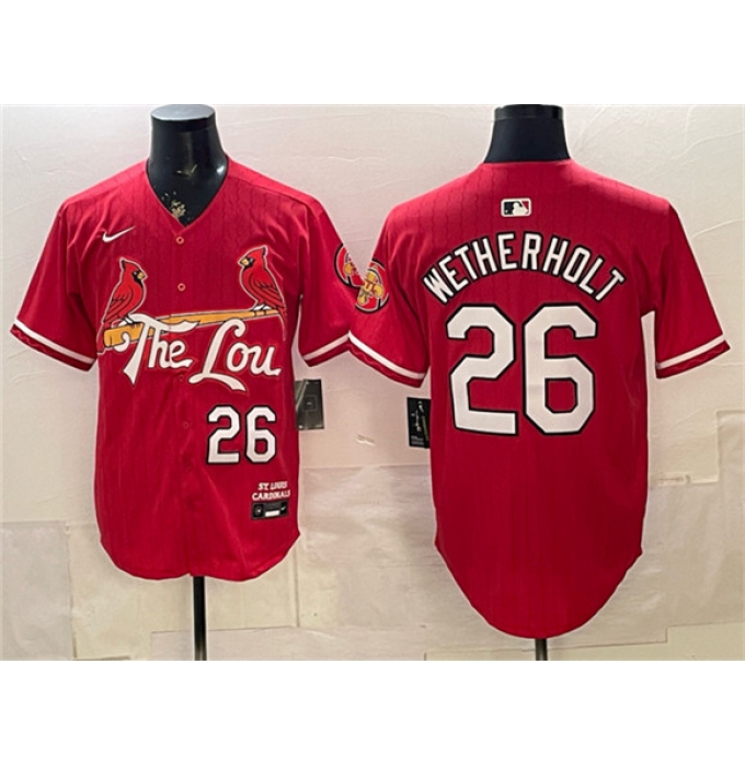 Men's St. Louis Cardinals #26 JJ Wetherholt Red 2024 City Connect Stitched Baseball Jersey