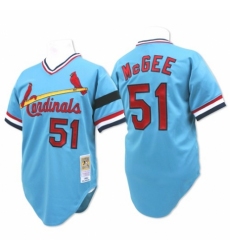 Men's Mitchell and Ness St. Louis Cardinals #51 Willie McGee Authentic Blue Throwback MLB Jersey