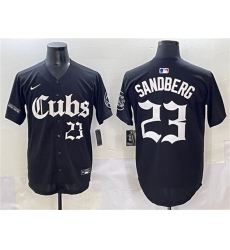 Men's Chicago Cubs #23 Ryne Sandberg Black 'Gothic North Side Edition' Vapor Premier Limited Stitched Baseball Jersey