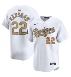 Men's Los Angeles Dodgers #22 Clayton Kershaw White 2025 Gold Collection Limited Stitched Baseball Jersey