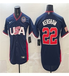Men's USA Baseball #22 Clayton Kershaw Navy 2026 World Baseball Classic United States 250th Anniversary Road Stadium Stitched Jersey
