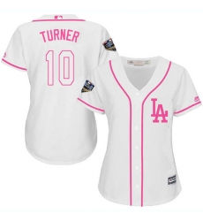 Women's Majestic Los Angeles Dodgers #10 Justin Turner Authentic White Fashion Cool Base 2018 World Series MLB Jersey