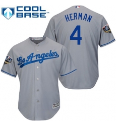 Men's Majestic Los Angeles Dodgers #4 Babe Herman Replica Grey Road Cool Base 2018 World Series MLB Jersey