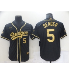 Men's Nike Los Angeles Dodgers #5 Corey Seager Black Gold Authentic Jersey