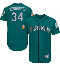 Men's Majestic Seattle Mariners #34 Felix Hernandez Teal Green Alternate Flex Base Authentic Collection MLB Jersey