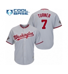 Youth Washington Nationals #7 Trea Turner Authentic Grey Road Cool Base 2019 World Series Bound Baseball Jersey