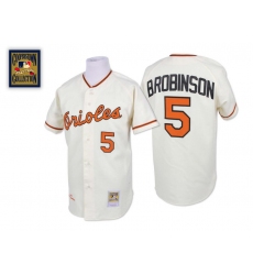 Men's Mitchell and Ness Baltimore Orioles #5 Brooks Robinson Replica Cream Throwback MLB Jersey