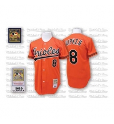 Men's Mitchell and Ness 1989 Baltimore Orioles #8 Cal Ripken Authentic Orange Throwback MLB Jersey