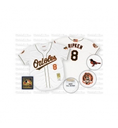 Men's Mitchell and Ness Baltimore Orioles #8 Cal Ripken Replica White Throwback MLB Jersey