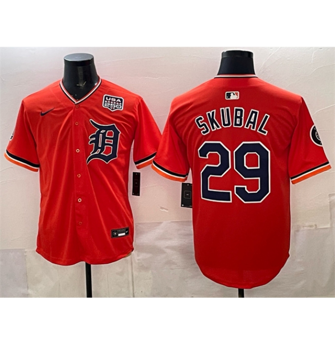 Men's Detroit Tigers #29 Tarik Skubal Orange 2026 Alternate USA 250 Vapor Premier Limited Stitched Baseball Jersey