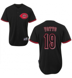 Men's Majestic Cincinnati Reds #19 Joey Votto Authentic Black Fashion MLB Jersey