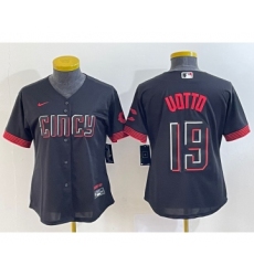 Women's Cincinnati Reds #19 Joey Votto Black 2023 City Connect Cool Base Stitched Jersey