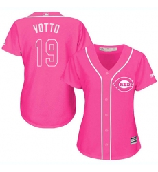 Women's Majestic Cincinnati Reds #19 Joey Votto Authentic Pink Fashion Cool Base MLB Jersey