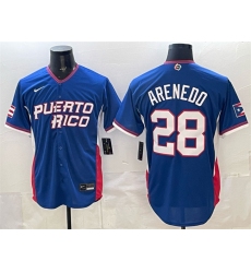 Men's Puerto Rico Baseball #28 Nolan Arenado Royal 2026 World Baseball Classic Road Stadium Stitched Jersey