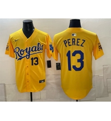 Men's Kansas City Royals #13 Salvador Perez Gold Sluggerrr Vapor Limited Stitched Baseball Jersey
