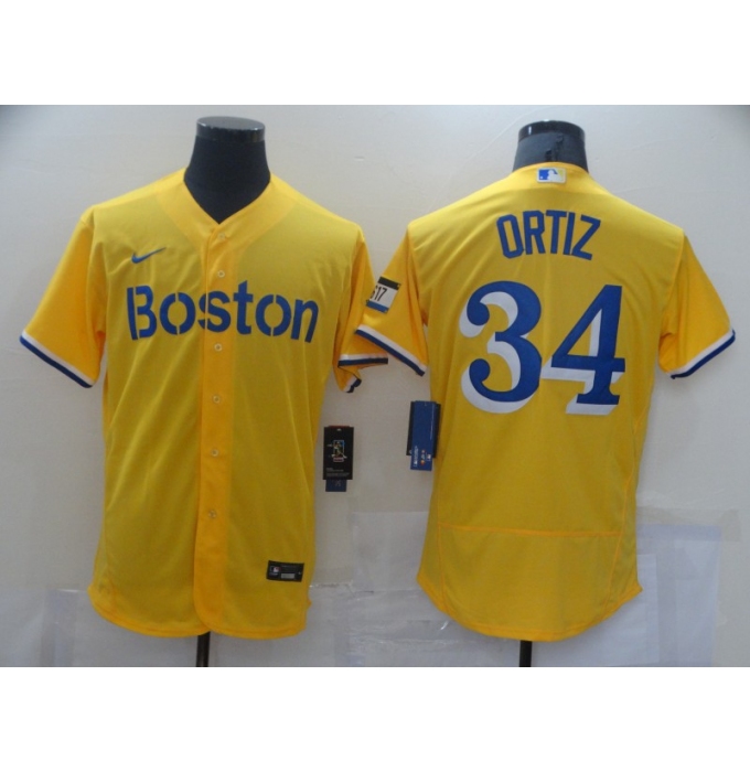 Men's Boston Red Sox #34 David Ortiz Nike Gold-Light Blue 2021 City Connect Player Jersey