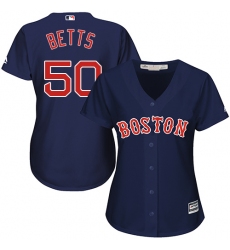 Women's Majestic Boston Red Sox #50 Mookie Betts Replica Navy Blue Alternate Road MLB Jersey