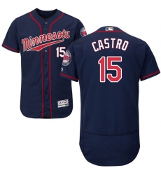 Men's Majestic Minnesota Twins #15 Jason Castro Navy Blue Alternate Flex Base Authentic Collection MLB Jersey