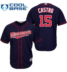 Men's Majestic Minnesota Twins #15 Jason Castro Replica Navy Blue Alternate Road Cool Base MLB Jersey