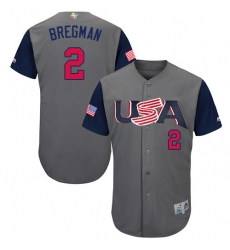 Men's USA Baseball Majestic #2 Alex Bregman Gray 2017 World Baseball Classic Authentic Team Jersey